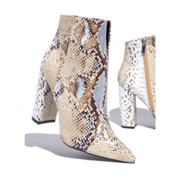Pointy Toe Snakeskin Embossed Booties - Picture 2 of 6